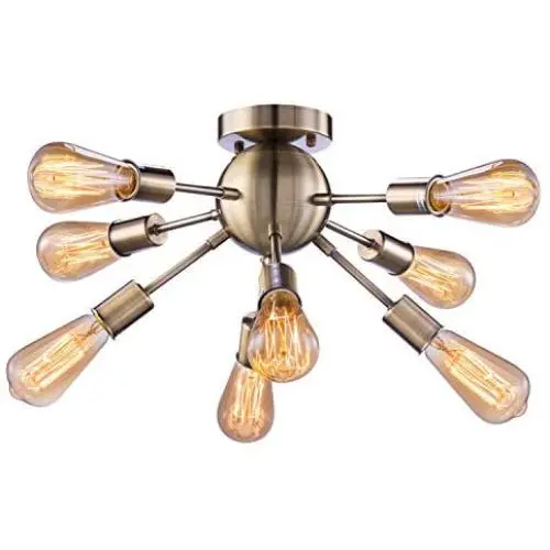 Vintage Semi Flush Mount Ceiling Light with 8 UL Sockets, Elibbren E26 Base Modern Antique Bronze Sputnik Industrial Ceiling Lamp Fixture for Kitchen Dining Room Bedroom Study Living Room
