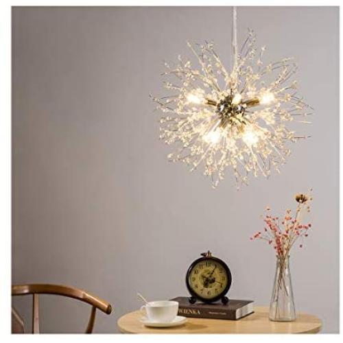 CROSSIO Firework Chandelier LED Light Stainless Steel Crystal Pendant Lighting Ceiling Light Fixtures Chandeliers Lighting for Dining Room Bedroom (Gold, 15.7 Inch)