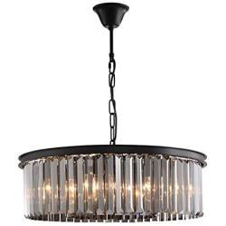 SILJOY Luxury Round Crystal Chandelier, Modern Ceiling Lights Fixtures 6 Light Pendant Lighting for Dining Room Bedroom Foyer Entryway, D21.7'', Black Metal Frame