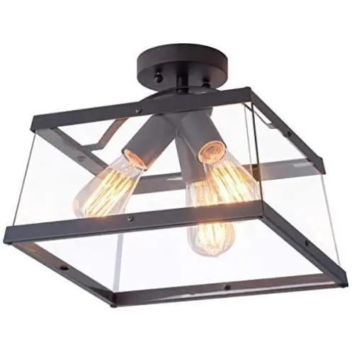 VILUXY Industrial Rectangle Flush Mount Ceiling Light Fixture with Glass Shade for Hallway, Entryway, Passway, Dining Room, Bedroom, Balcony Living Room 3-Light VILUXY Industrial Rectangle Flush Mount Ceiling Light Fixture with Glass Shade for Hallway, Entryway, Passway, Dining Room, Bedroom, Balcony Living Room 3-Light