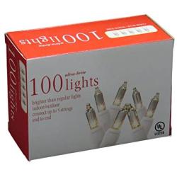 Holiday Essentials 100 Count Ultra-Brite Clear White Lights with White Wire - Indoor / Outdoor Use - UL Listed