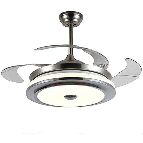 Southerns Lighting 36 Inch Modern Invisible Ceiling Fans with Light Retractable Blade Modern Ceiling Fan Chandelier Remote Control Lights for Living Room Bedroom LED Light with Fan (Silver-03)
