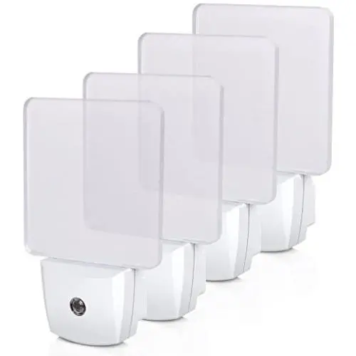 DEWENWILS Plug-in LED Night Light with Light Sensor, Auto Dusk-to-Dawn Sensor, Bright Nightlights for Bathroom, Hallway, Bedroom, Living Room, Flat Clear Design, Daylight, UL Listed, 4Pack