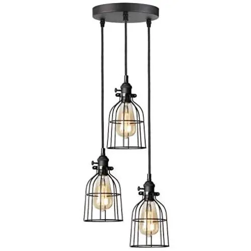 Industrial Retro Pendant Lighting Fixtures, 3-Lights, Adjustable Pendant Light, for Kitchen Living Room Bedroom Hallway