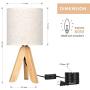 HAITRAL Small Bedside Table Lamp - Wooden Tripod Nightstand Lamp for Bedroom, Living Room, Office, Home with Fabric Linen Shade - 13.4 Inches (Without Bulb)
