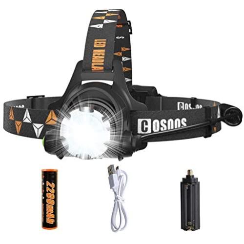 LED Headlamp Flashlight,COSOOS Rechargeable Headlamp with Red Safety Light,1000 Lumen,Zoomable,4-Mode Tactical Headlight,Waterproof Head Lamp for Adults,Camping,Ready for Hurricane,Li Battery Included