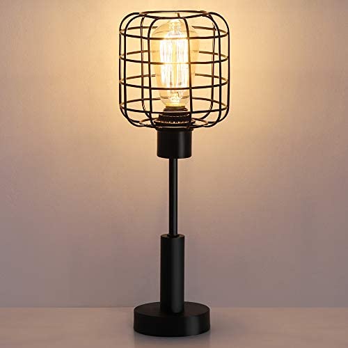 HAITRAL Modern Table Lamp - Edison Vintage Nightstand Lamp for Bedroom, Office, Dorm, Living Room, Black