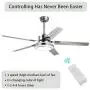 52'' 5 Blades Ceiling Fan with Lights Brushed Nickel Modern Ceiling Fan Chandelier Remote Control Fandelier Ceiling Fan for Bedroom,Dining Room,Living Room,Pavilion