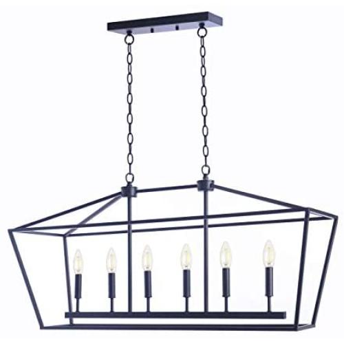 Homenovo Lighting Marden 6-Light Island Chandelier, Matte Black