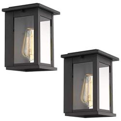 Emliviar 2 Pack Outdoor Wall Sconces, Wall Mounted Light Fixture with Clear Glass in Black Finish, 1810-AW1-2PK