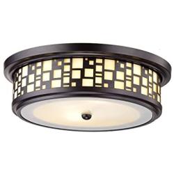 YOBO Lighting 2-Light Resin Flush-Mount Ceiling Lights, Oil Rubbed Bronze Finish on Steel with Frosted Glass