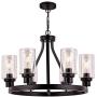 Sivilynus Farmhouse Chandelier Lighting Round 6 Lights Black with Glass Shade Ceiling Hanging Vintage Rustic Light Fixture for Dining Room Living Room Foyer Porch Kitchen Island