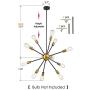Harriet 12 Lights Modern Industrial Mid Century Pendant Lighting Black & Brass Brushed Sputnik Chandeliers, Ceiling Light Fixture for Living Room, Bedroom, Dining Room, Bar, Restaurant, HPL01BG-12