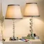 Lifeholder Bedside Lamp, Exquisite Crystal Lamp with Dual USB Ports, Dimmable Touch Lamp Include 2 Edison Bulbs, Gray Fabric Table Lamps for Bedroom,Living Room,Office(Set of 2)
