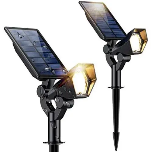 RUNACC Solar Landscape Spotlights Outdoor 2 Pack IP67 Waterproof 180° Adjustable Solar Powered Wall Lights 2-in-1 LED Wireless Outdoor Solar Lights for Tree Garden Pool Patio Warm White RUNACC Solar Landscape Spotlights Outdoor 2 Pack IP67 Waterproof 180° Adjustable Solar Powered Wall Lights 2-in-1 LED Wireless Outdoor Solar Lights for Tree Garden Pool Patio Warm White