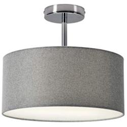 Modern 2-Light(13''Dia) Fabric Gray Drum Shade Semi Flush Mount Fixtures Fabric Shade for Bar, Dining Room, Corridor,Kitchen,Living Room Hallway Bathroom. LED Bulb(not Include)