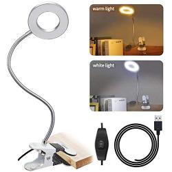 Skymore 24 LED Book Light, 7W Clip Reading Light, Makeup Desk Lamp, USB Rechargeable Bed Light, 2 Brightness(Warm/White) with Eye Protection, Perfect for Night Reading, Bed Headboard and Computers