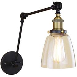 BAYCHEER Industrial Vintage Style Adjustable 2 Swing arms Wall Sconce Wall Light Lamp Fixtures with Dowl Clear Glass Shade Bedroom Reading Room Restaurant LOFT in Black use E26 Bulb