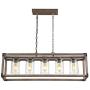 JONATHAN Y JYL7478A Zeniba 36'' 5-Light Linear Adjustable Iron/Seeded Glass Farmhouse LED Pendant, Brown Rustic,Industrial,Vintage,Cottage Dimmable, for Dining, Living Room, Kitchen