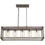 JONATHAN Y JYL7478A Zeniba 36'' 5-Light Linear Adjustable Iron/Seeded Glass Farmhouse LED Pendant, Brown Rustic,Industrial,Vintage,Cottage Dimmable, for Dining, Living Room, Kitchen