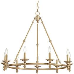 Hartley Warm Antique Brass Large Wagon Wheel Chandelier 35'' Wide Modern Farmhouse 9-Light Fixture for Dining Room House Foyer Kitchen Island Entryway Bedroom Living Room - Franklin Iron Works