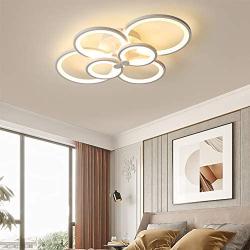 TFCFL LED Ceiling Light, 6 Heads Modern Flush Mount Chandelier Stepless Dimming Acrylic Lampshade with Remote Control for Dining Room Bedroom Kitchen Light Fixtures 100W