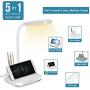 LED Rechargeable Desk Lamp, Yonnami 5-in-1 Multifunctional Desk Lamp with USB Charging Port & Pen Holder & Phone Holder, 3 Color Modes with Night Light for Dorm Bedroom Reading (White)
