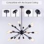 Weesalife Pendant Light Sputnik 18-Lights Chandeliers Matte Black Adjustable Industrial Retro Hanging Light Fixture for Living Room, Dining Room, Kitchen, Loft, Farmhouse, Sloped Ceiling