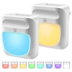 Plug in Night Light for Kids Dimmable - Color Changing LED Nightlight, Dusk to Dawn, Warm White Night Lamp for Baby Room, Bedroom, Hallway, Kitchen, Bathroom, Stairs (RGB 2PC)