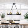 Merbotin Industrial Round Chandelier, 6-Light Wagon Wheel Chandeliers Rustic Ceiling Light Pendant Light for Kitchen Island Dining Room Foryer, Matte Black & Antique Brass Accents, 26'' Diameter