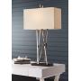 Modern Table Lamp Brushed Steel Asymmetry White Linen Rectangular Box Shade for Living Room Family Bedroom Bedside - Possini Euro Design