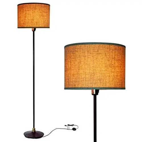 Floor Lamp for Living Room, Modern Standing Lamp with Hanging Drum Shade, Thickened Tall Pole Lamp for Office with Button or Chian and Floor Switch (Bronze)