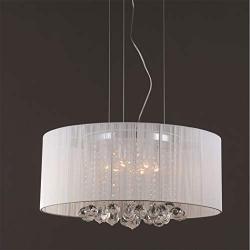 Modern Crystal Chandelier Lighting Cloth Shade Crystal Ceiling Hanging Light Fixture for Dining Room Bedroom Livingroom, D18.5H7.8, Brushed,Silver