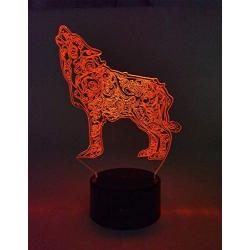 3D Illusion Lamp LED Night Light for Living Bed Room Decoration Desk Table Lamp Light for Party Supplies Birthday Gift 16 Changing Colors with Remote Control USB Power (Wolf)