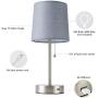 CO-Z USB Table Lamps Set of 2 with Gray Fabric Shade, Modern Bedside Lamps with 2A USB Port, Silver Matching Nightstand Lamps for Bedroom, Living Room, Office, Accent