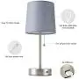 CO-Z USB Table Lamps Set of 2 with Gray Fabric Shade, Modern Bedside Lamps with 2A USB Port, Silver Matching Nightstand Lamps for Bedroom, Living Room, Office, Accent