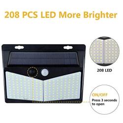Solar Security Lights Outdoor208 LED,270° Wide Angle Lighting Solar Motion Sensor Lights Outdoor,IP65 Waterproof Wireless Solar Flood Lights with 3 lighting Modes,for Garden Fence Patio Garage(2 pack)