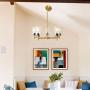 KOSTOMO Gold Chandeliers Glass Shades 5 Lights Brass Dining Room Light Kitchen Lighting Fixtures Ceiling Hanging Farmhouse Adjustable Large Pendant Lamp