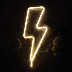 Lightning Bolt Neon Signs Lights for Bedroom Battery or USB Powered Warm White Art LED Decorative Lights with Base Night Lights Indoor for Living Room Office Christmas Party Decoration