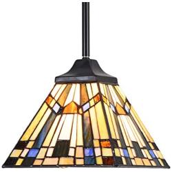 Capulina Tiffany Style Kitchen Lighting, 1-Light Stained Glass Lighting Fixtures, 8.3 inch Wide Lampshade Mini Pendant Light, Mission Style Kitchen Island Lighting, Tiffany Hanging Pendant Light