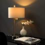 Modern Table Lamp with Hotel Style USB Charging Port for Bedroom Living Room Bedside Nightstand Home Office, 23''H Brushed Steel Finish with Linen Shade