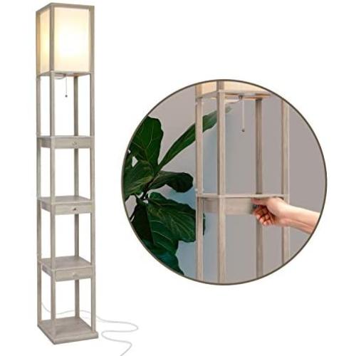 Brightech Maxwell Drawer Edition - Shelf & LED Floor Lamp Combination - Narrow Nightstand with Light Attached - Tower End or Side Table for Office & Bedroom - Rustic Wood Brightech Maxwell Drawer Edition - Shelf & LED Floor Lamp Combination - Narrow Nightstand with Light Attached - Tower End or Side Table for Office & Bedroom - Rustic Wood