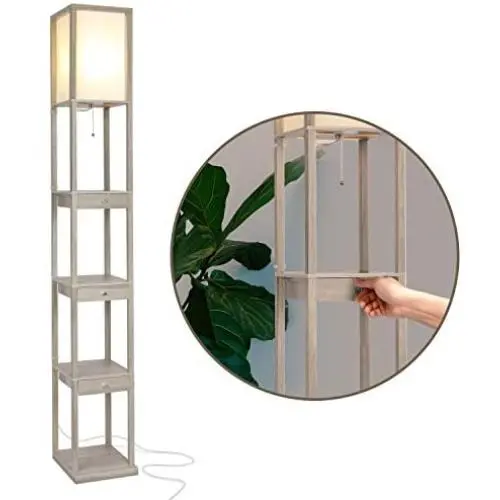 Brightech Maxwell Drawer Edition - Shelf & LED Floor Lamp Combination - Narrow Nightstand with Light Attached - Tower End or Side Table for Office & Bedroom - Rustic Wood