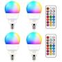 E12 LED Light Bulbs (40w Equivalent) 5W, Color Changing RGB, A15 Small Base Candelabra Round Light Bulb, Candle Base, 2700K Warm White 12 Colors 2 Modes Timing with Remote Control (4 Pack)