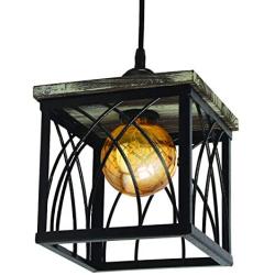 J JACKCUBE DESIGN Farmhouse Wooden Metal Pendant Lighting Hanging Ceiling Lamp Square Black Industrial Geometric Hanging Cage Light Fixture for Kitchen Island, Dining Room, Entryway - MK630A