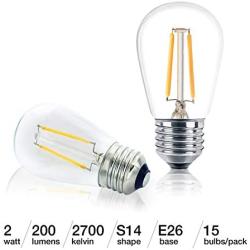 Brightech Ambience PRO LED Energy Efficient 2 Watt Soft White 2700K Dimmable Bulb - Outdoor String Lights – Edison-Inspired Exposed Filaments - 15 Pack - E26 Base