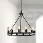 Maxax Industrial Rustic Farmhouse Wagon Wheel Chandelier,12-Lights Large Chandelier Round Kitchen Island Light for Living Room Dining Room Farmhouse Kitchen Island,Black Finish