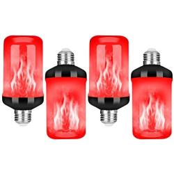 LED Flame Effect Fire Light Bulb, Upgraded 4 Modes Flickering Fire Christmas Lights Decorations, E26 Base Flame Bulb with Upside Down Effect (B Red,4 Pack)