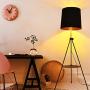Contemporary Industrial Black Shade Tripod Floor Lamp with Shelves- Modern Mid Century Design Standing Light with Metal Legs - Adjustable Height Reading Light for Living Room Bedside Office