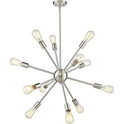 Harriet Sputnik Chandelier 12-Light Brushed Nickel, Starburst Modern Pendant Lighting, Industrial Vintage Ceiling Light Fixture, HPL01BN-12